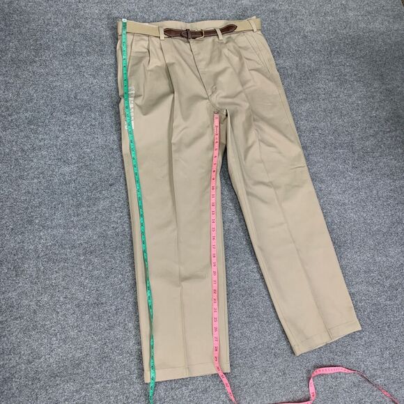 Haggar Pants Mens 38 Classic Fit Pleated Belted Straight Flat Front Non Iron New - Picture 6 of 12